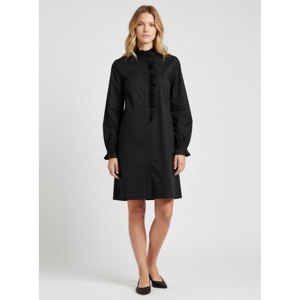 J.Crew Cottage Shirt Dress in Cotton Poplin Black Size 4 Victorian Preppy